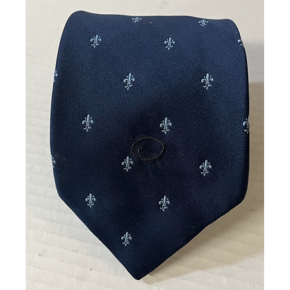 Oscar de la Renta Necktie Mens One Size Navy Blue Fleur-de-lis Pattern Silk Tie